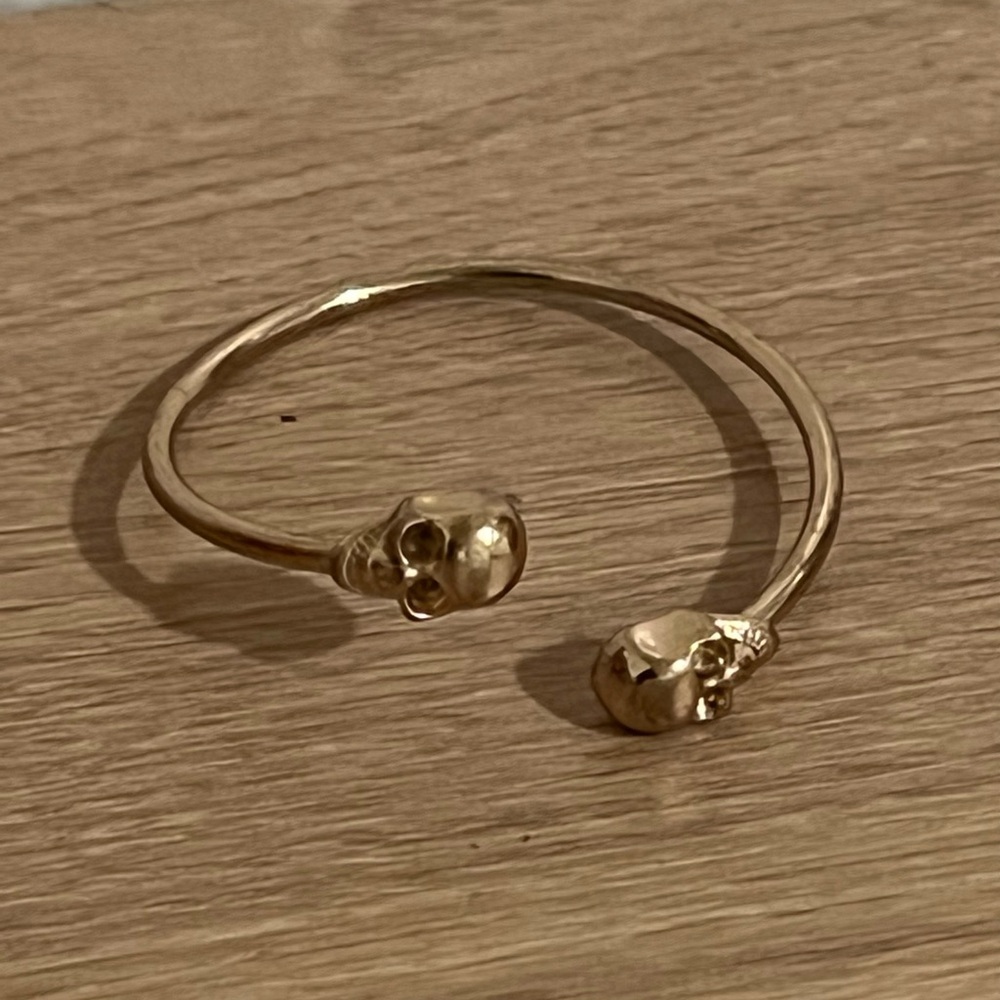 Gold Skull Open Bangle Bracelet